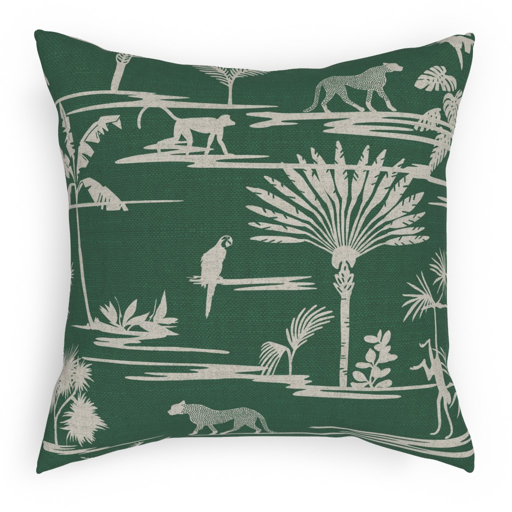 Jungle Thrive - Green Pillow, Woven, White, 18x18, Double Sided, Green, Classic Green