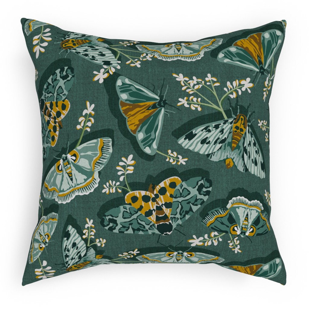 Gathering Moths - Green Pillow, Woven, White, 18x18, Double Sided, Green