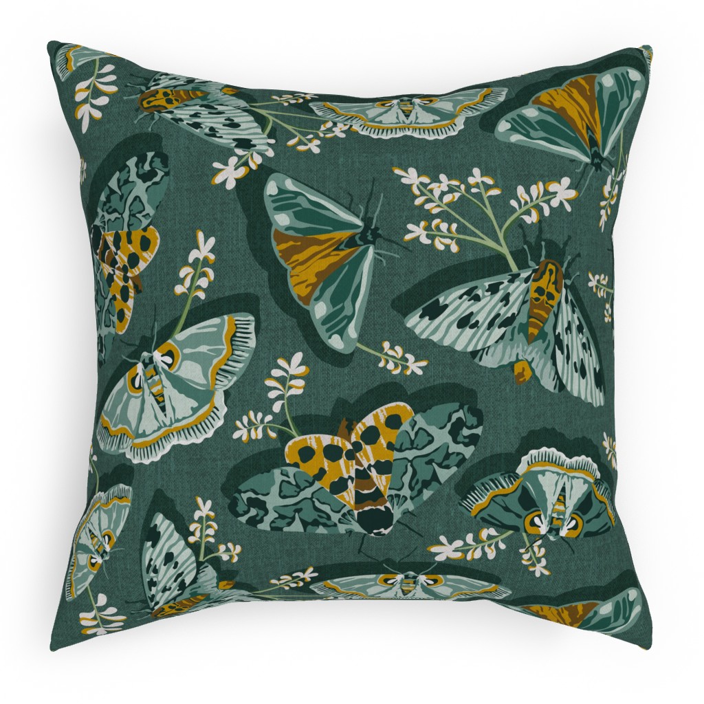 Gathering Moths - Green Pillow, Woven, White, 18x18, Double Sided, Green, Classic Green