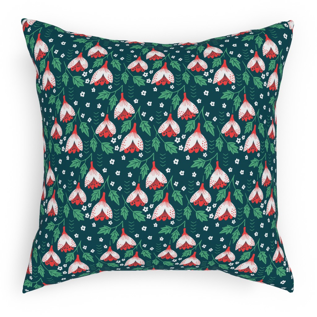Christmas Flowers Pillow, Woven, White, 18x18, Double Sided, Green
