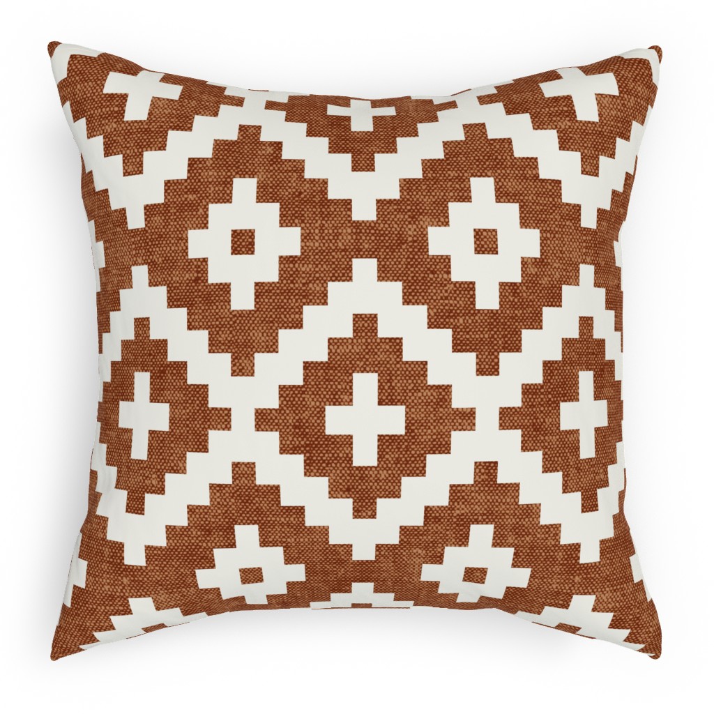 Geometric Woven Aztec - Ginger Pillow, Woven, White, 18x18, Double Sided, Brown