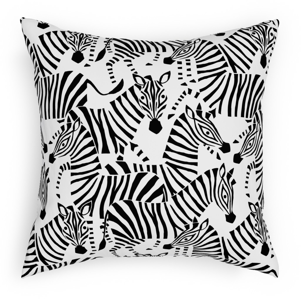 Zebras - Black & White Pillow, Woven, White, 18x18, Double Sided, Black, Black