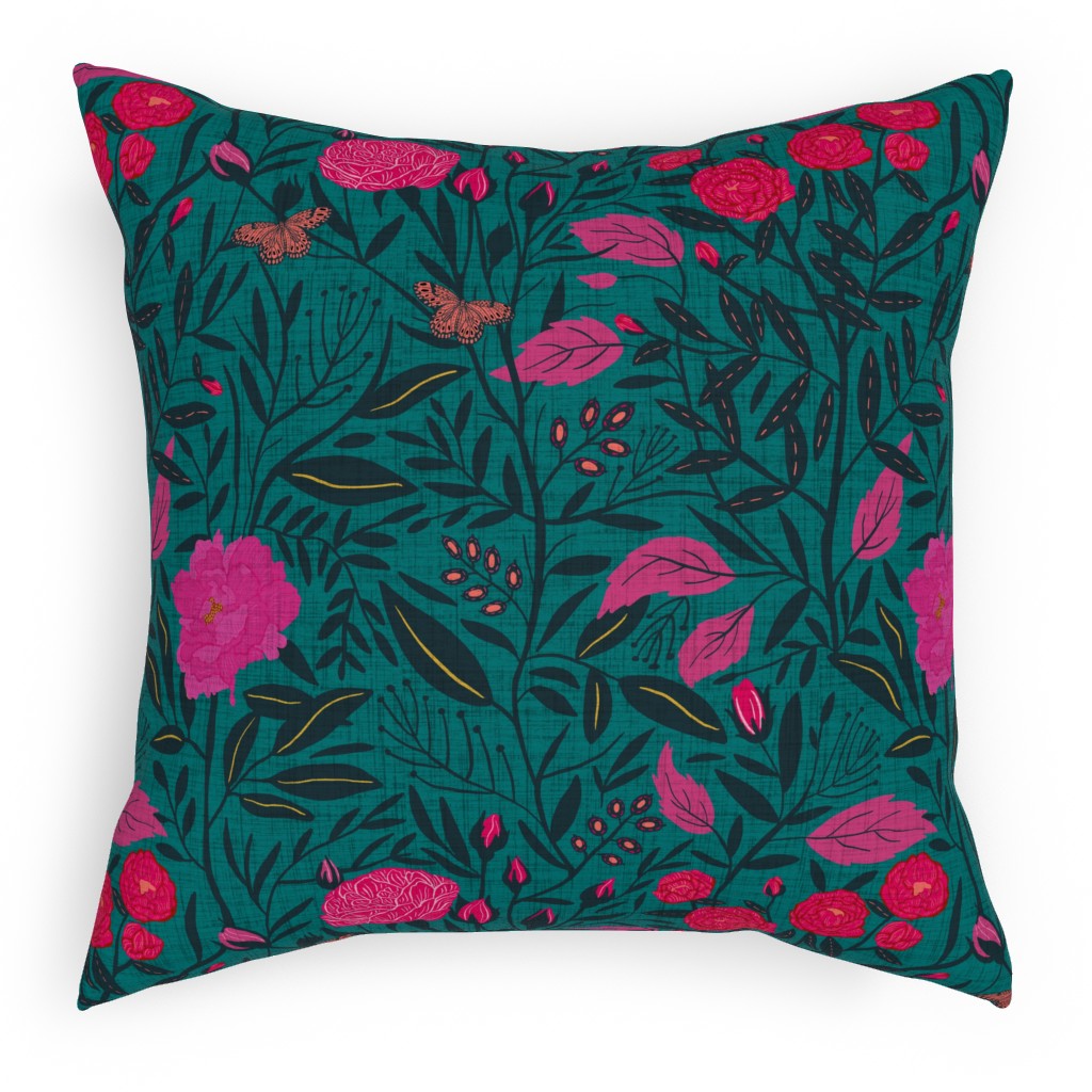 Modern Chintz Pillow, Woven, White, 18x18, Double Sided, Green, Classic Green