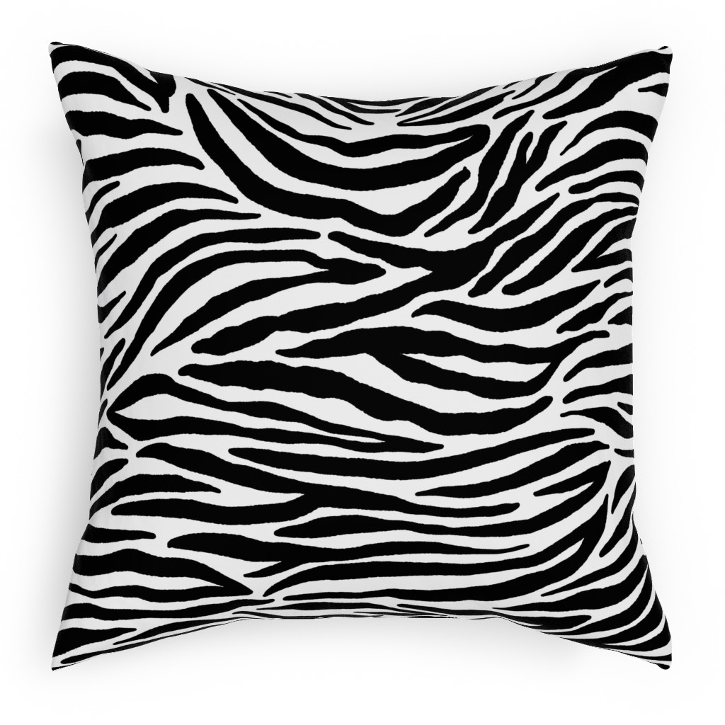 Zebra Print - Black and White Pillow, Woven, White, 18x18, Double Sided, Black