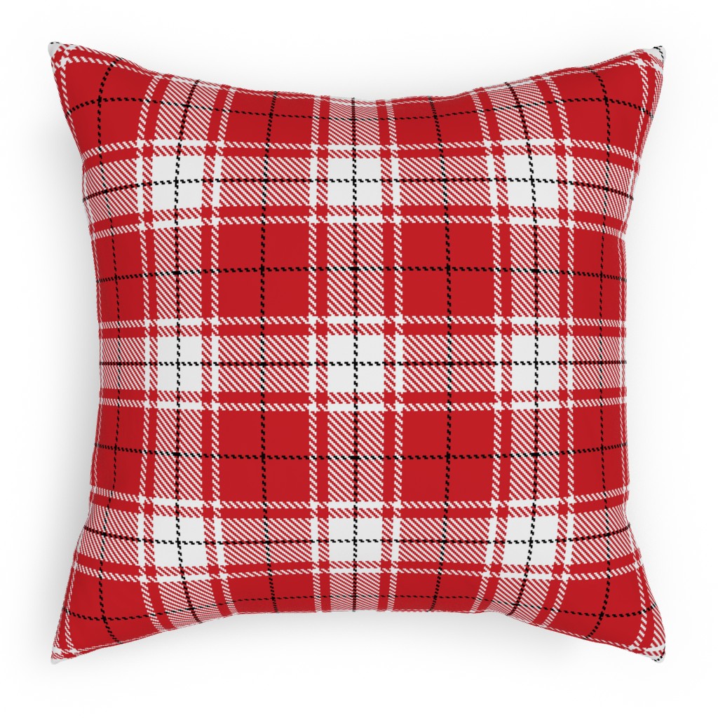 Tartan - White and Red Pillow, Woven, White, 18x18, Double Sided, Red