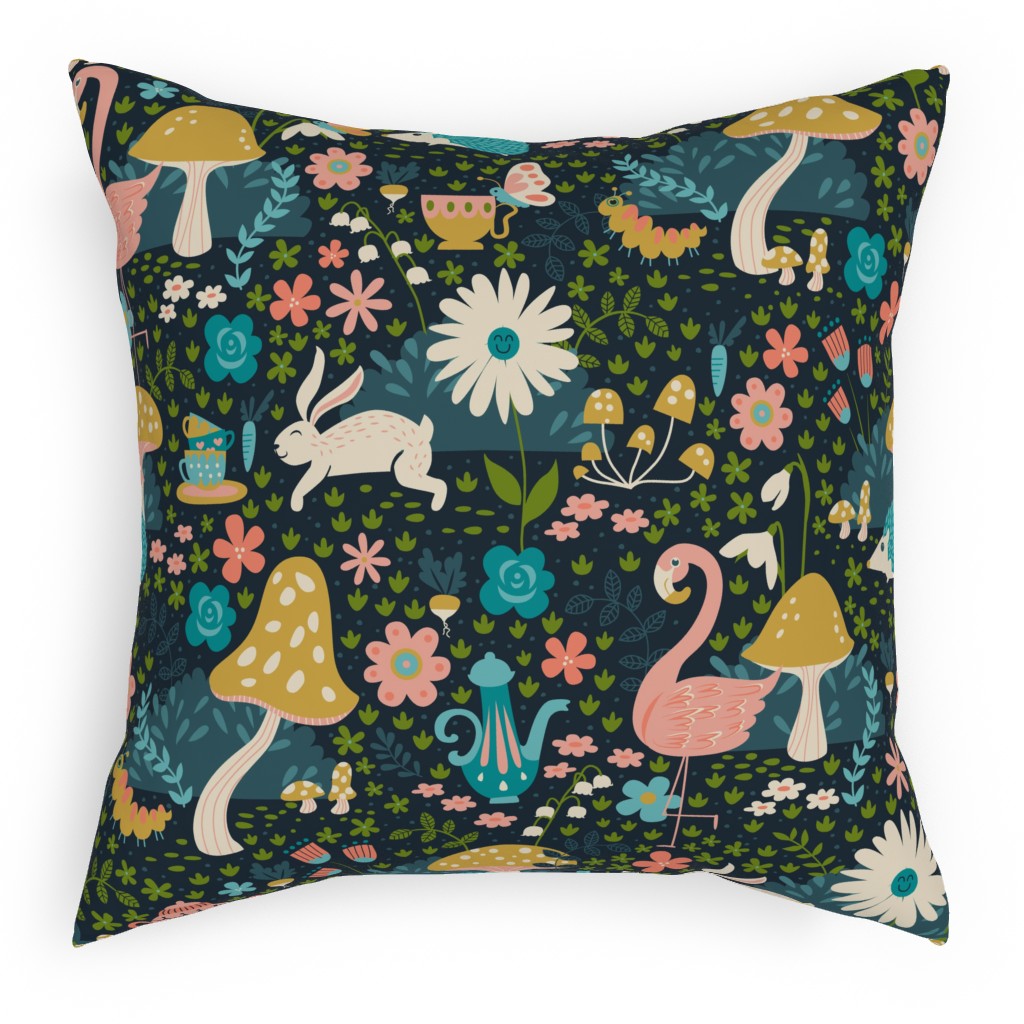 Wandering in Wonderland Pillow, Woven, White, 18x18, Double Sided, Multicolor