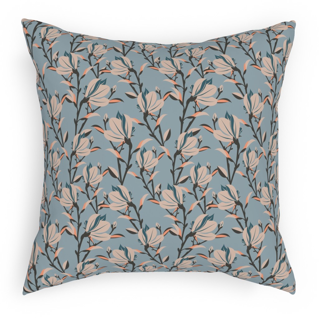Magnolia -Dusty Blue Pillow, Woven, White, 18x18, Double Sided, Blue, True Blue