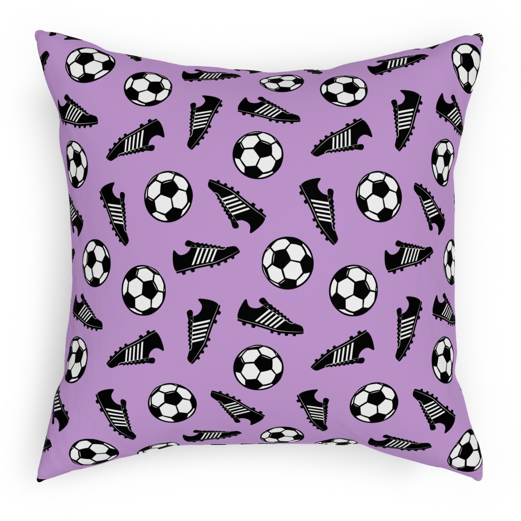 Soccer Balls and Cleats Pillow, Woven, White, 18x18, Double Sided, Purple, Violet