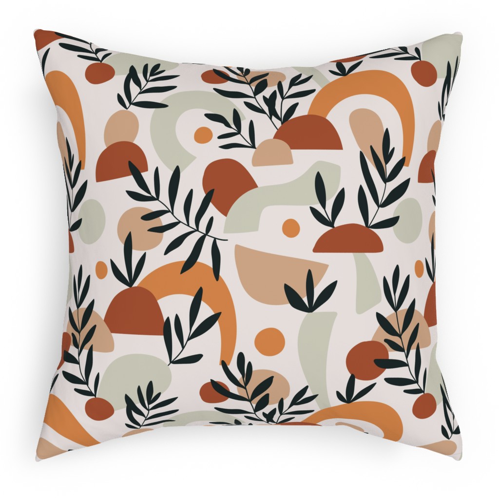 Tropical Leaves and Geometry - Multi Pillow, Woven, White, 18x18, Double Sided, Multicolor