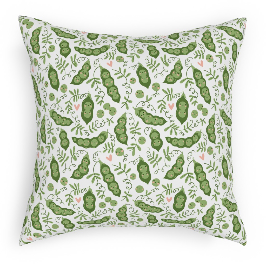 Cute Peas - Green Pillow, Woven, White, 18x18, Double Sided, Green