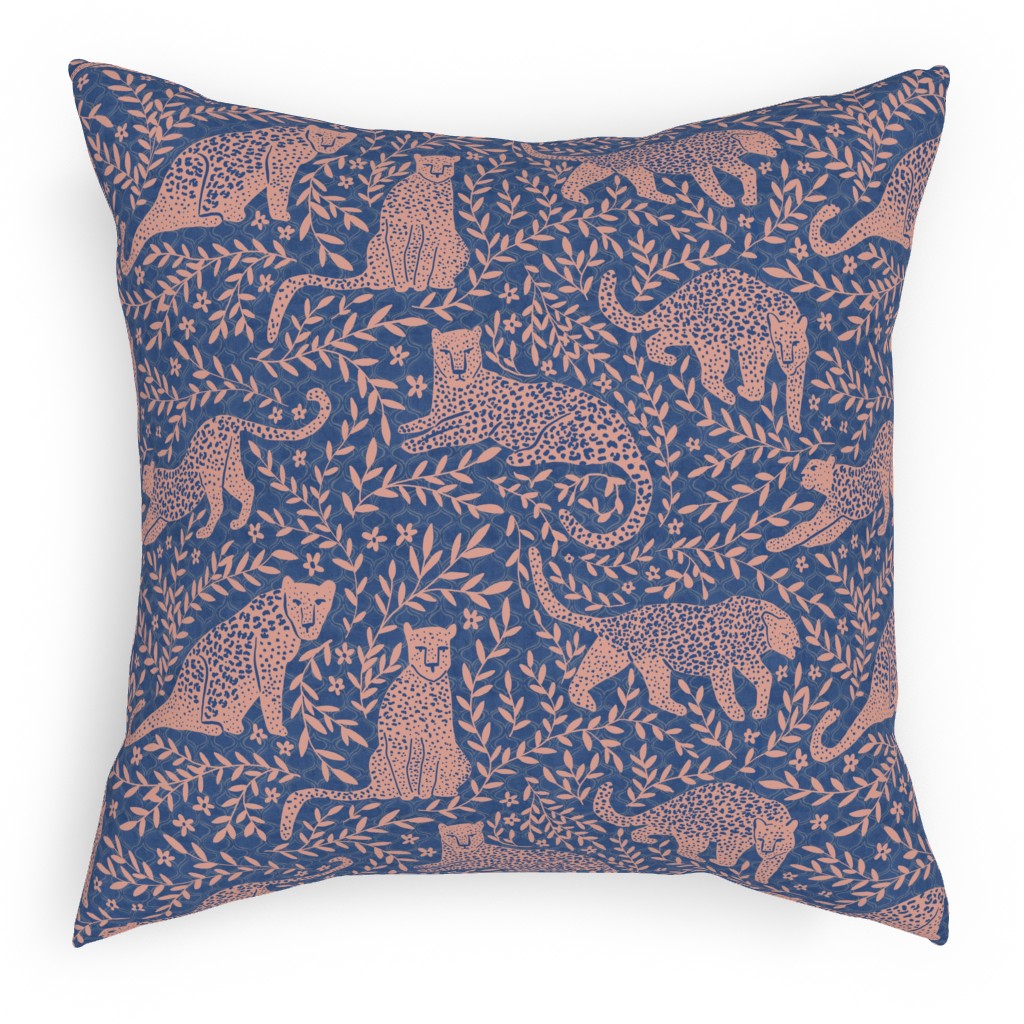 Jungle Cat - Classic Blue Pillow, Woven, White, 18x18, Double Sided, Blue