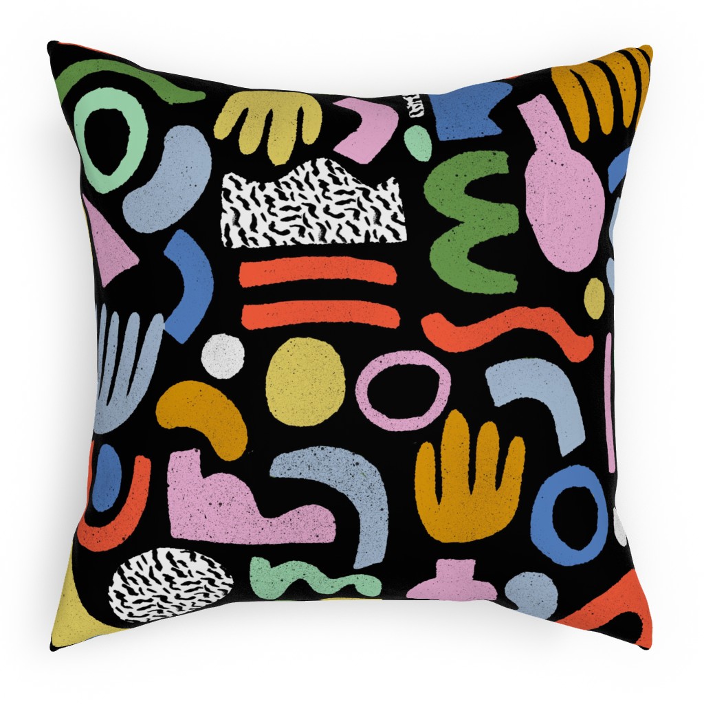 Happy Blocks Pillow, Woven, White, 18x18, Double Sided, Multicolor, Black