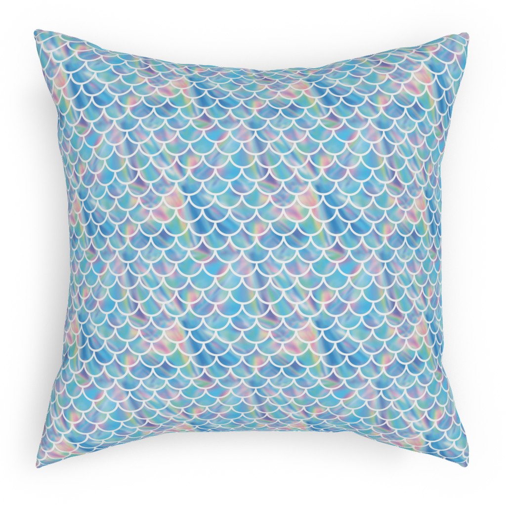 Mermaid Scales - Blue Pillow, Woven, White, 18x18, Double Sided, Blue