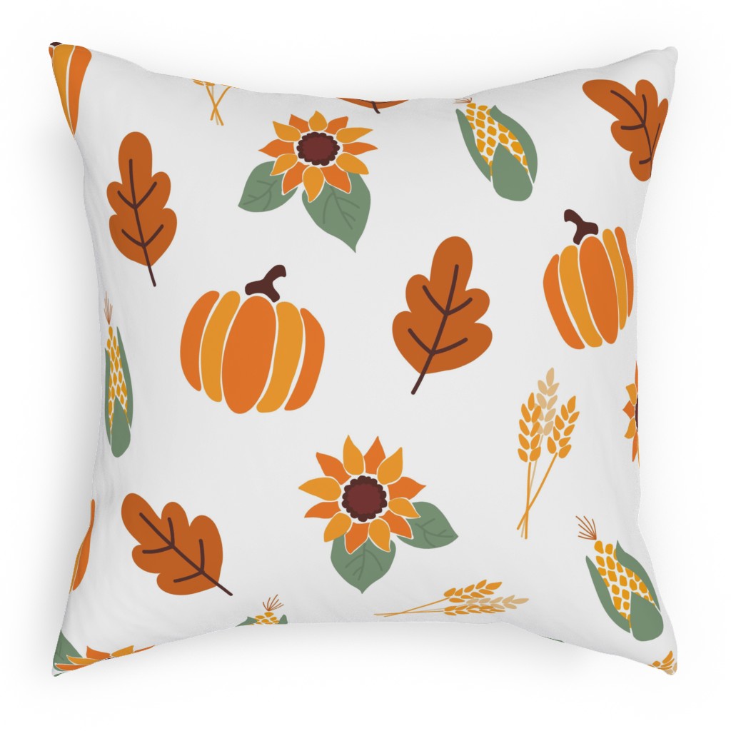 Sunflowers Pumpkins and Corn Cobs Pillow, Woven, White, 18x18, Double Sided, Multicolor