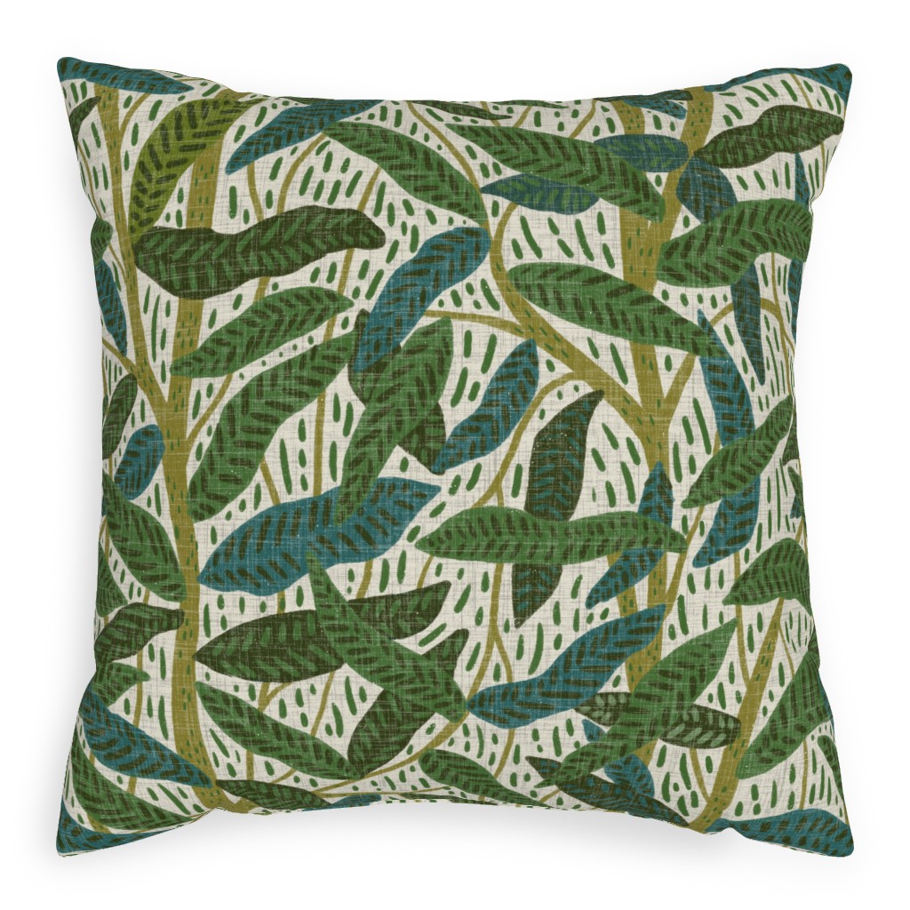 Jungle Foliage - Green Pillow, Woven, White, 20x20, Double Sided, Green