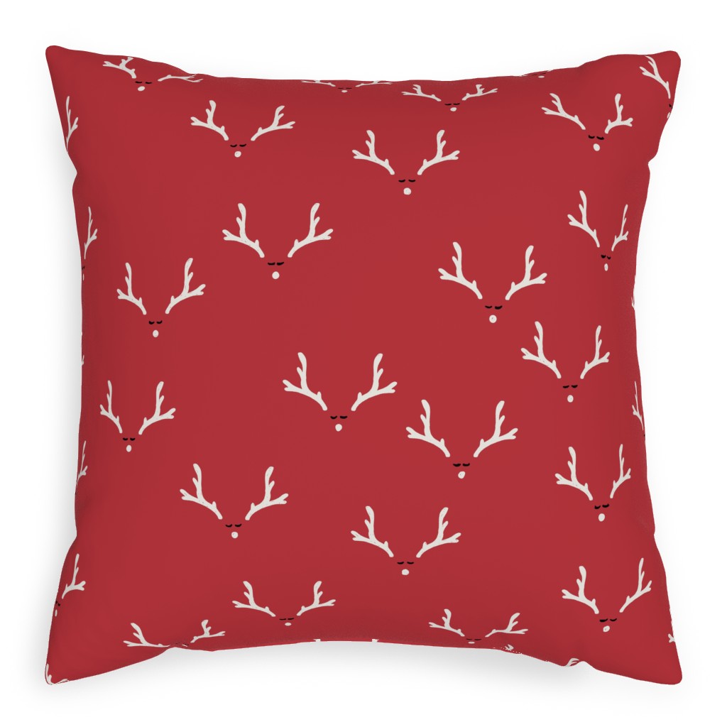 Christmas Reindeer Antlers - Red Pillow, Woven, White, 20x20, Double Sided, Red, Red