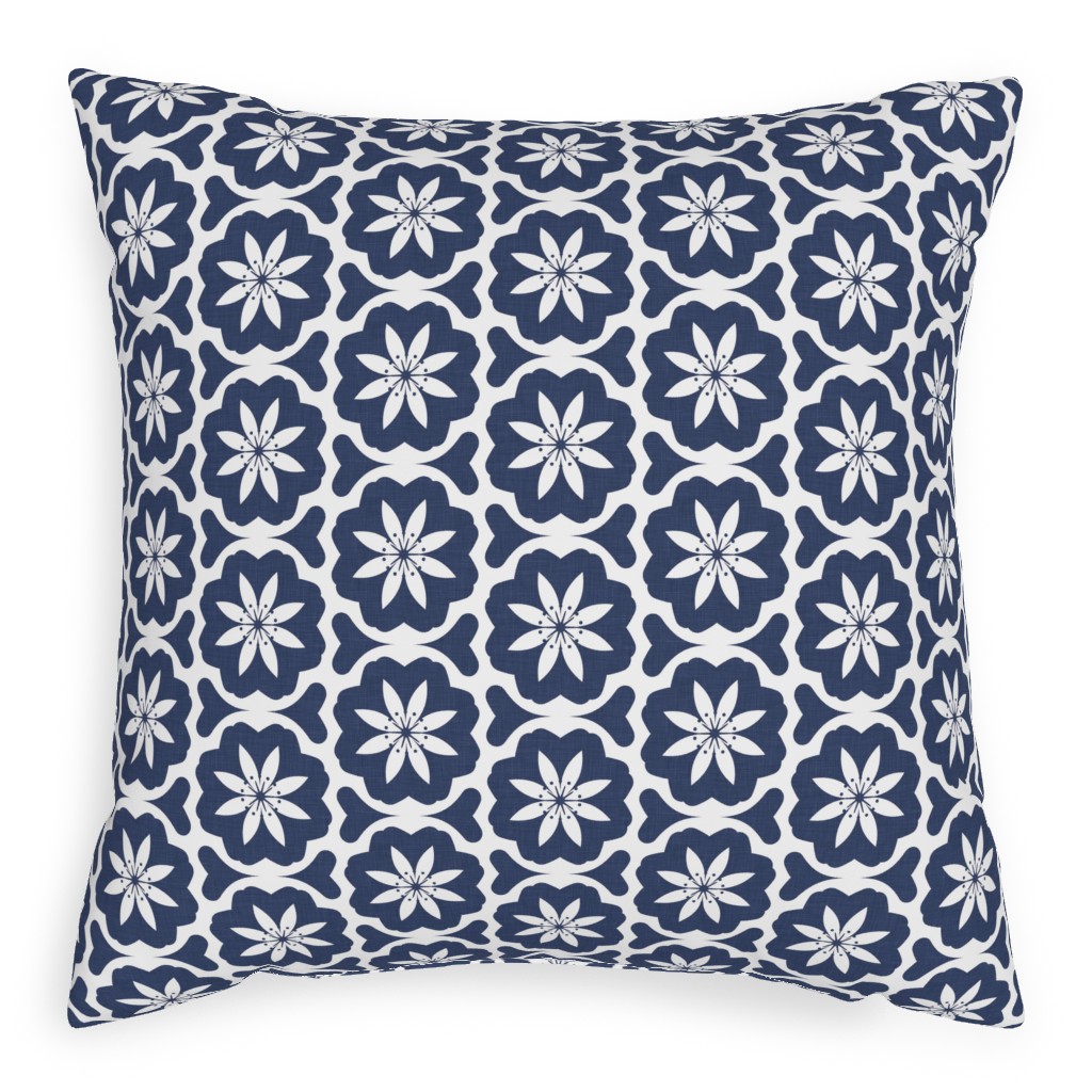 Dutch Flowers - Blue Pillow, Woven, White, 20x20, Double Sided, Blue, True Blue