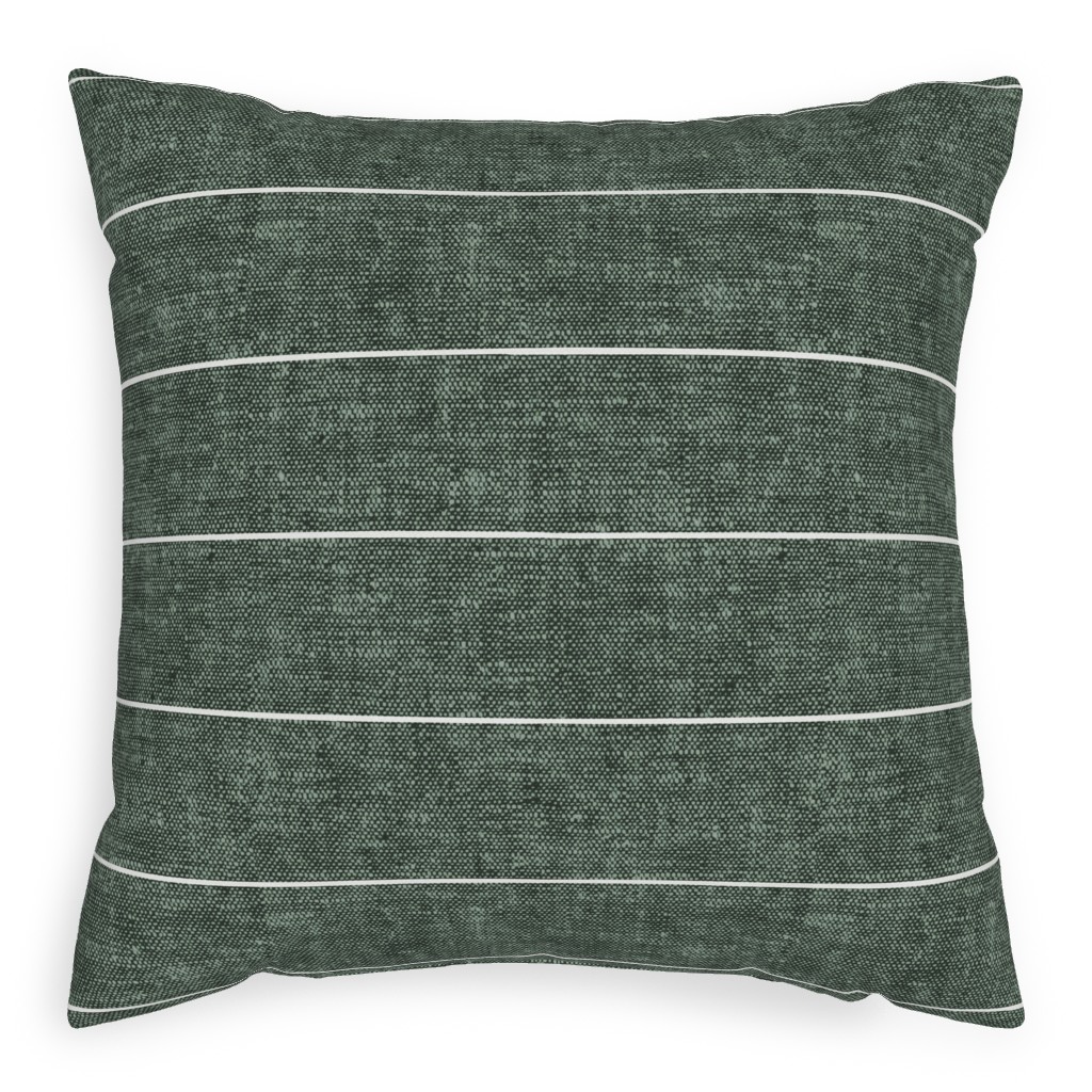 Farmhouse Stripes - Restoration Green Pillow, Woven, White, 20x20, Double Sided, Green, Classic Green