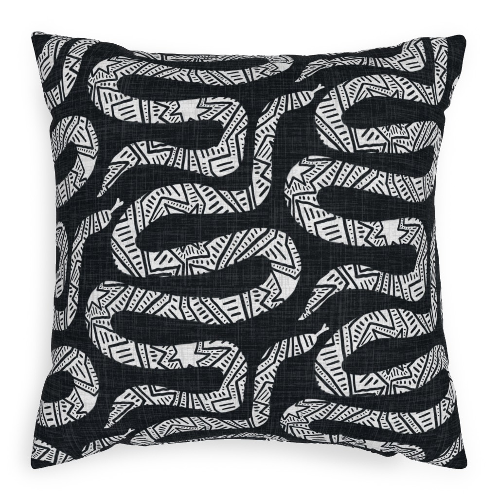 Snake Study - Black Pillow, Woven, White, 20x20, Double Sided, Black, Black