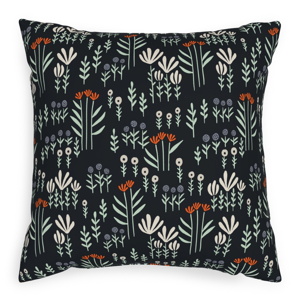 Delicate Floral - Orange and White Pillow, Woven, White, 20x20, Double Sided, Black