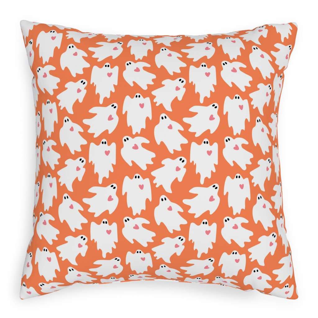 Halloween Ghosts With Hearts - Orange Pillow, Woven, White, 20x20, Double Sided, Orange, Orange