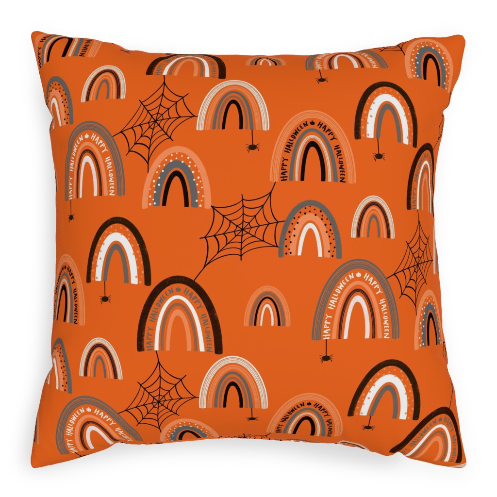 Halloween Rainbows Pillow, Woven, White, 20x20, Double Sided, Orange, Persimmon