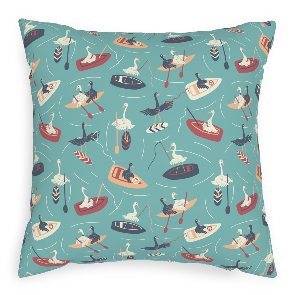 Lake Birds Doing Lake Things - Multicolor Pillow, Woven, White, 20x20, Double Sided, Multicolor