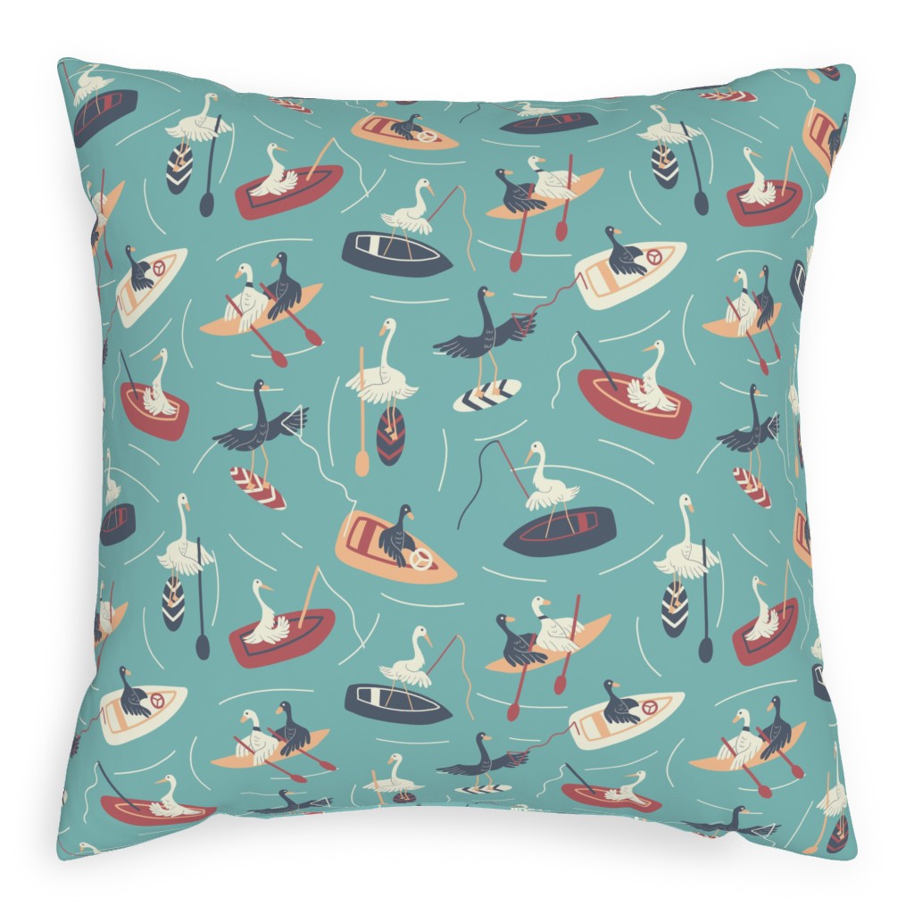 Lake Birds Doing Lake Things - Multicolor Pillow, Woven, White, 20x20, Double Sided, Multicolor