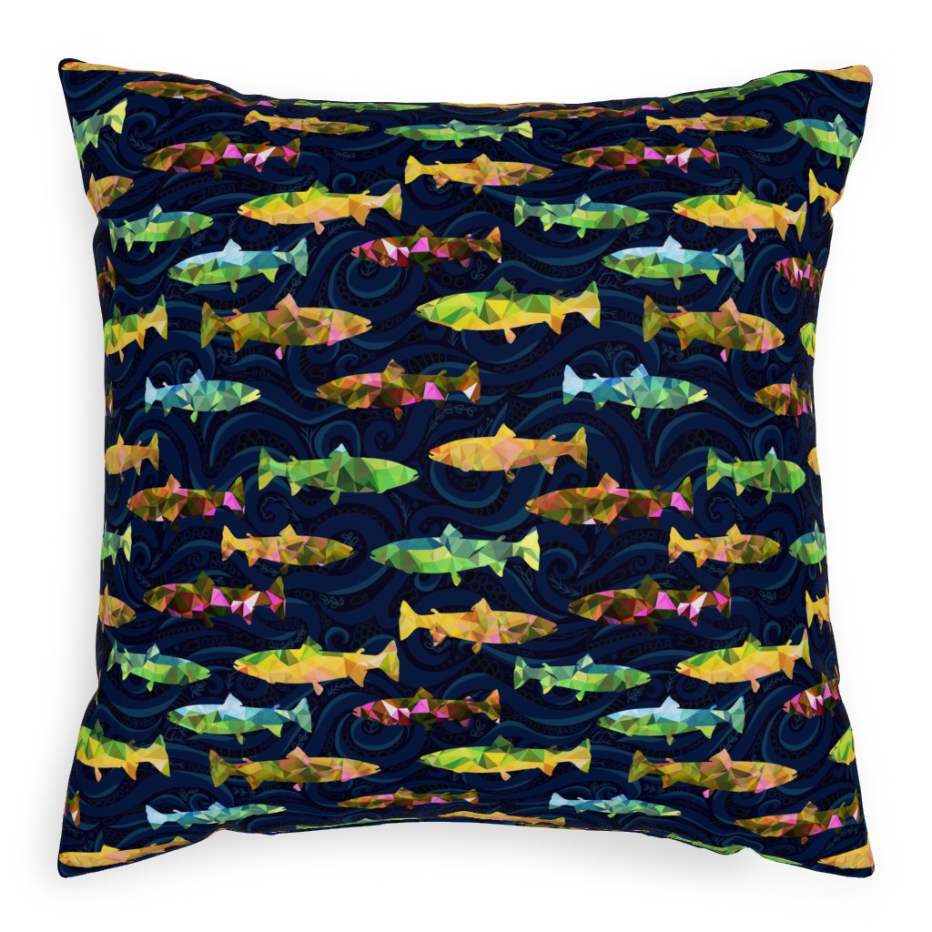 Hillside Rainbow Salmon - Multi on Dark Pillow, Woven, White, 20x20, Double Sided, Multicolor