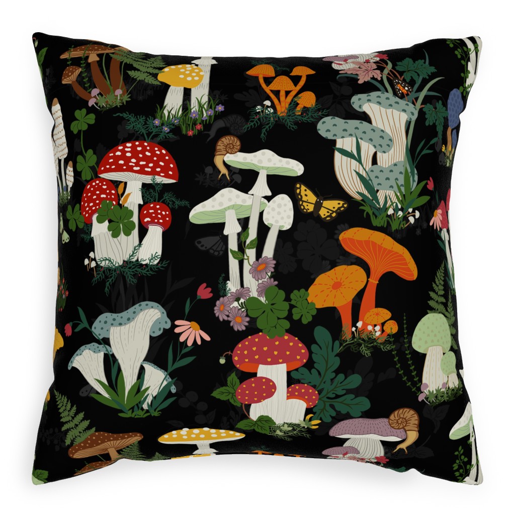 Mushroom Garden - Multi-Color Pillow, Woven, White, 20x20, Double Sided, Multicolor