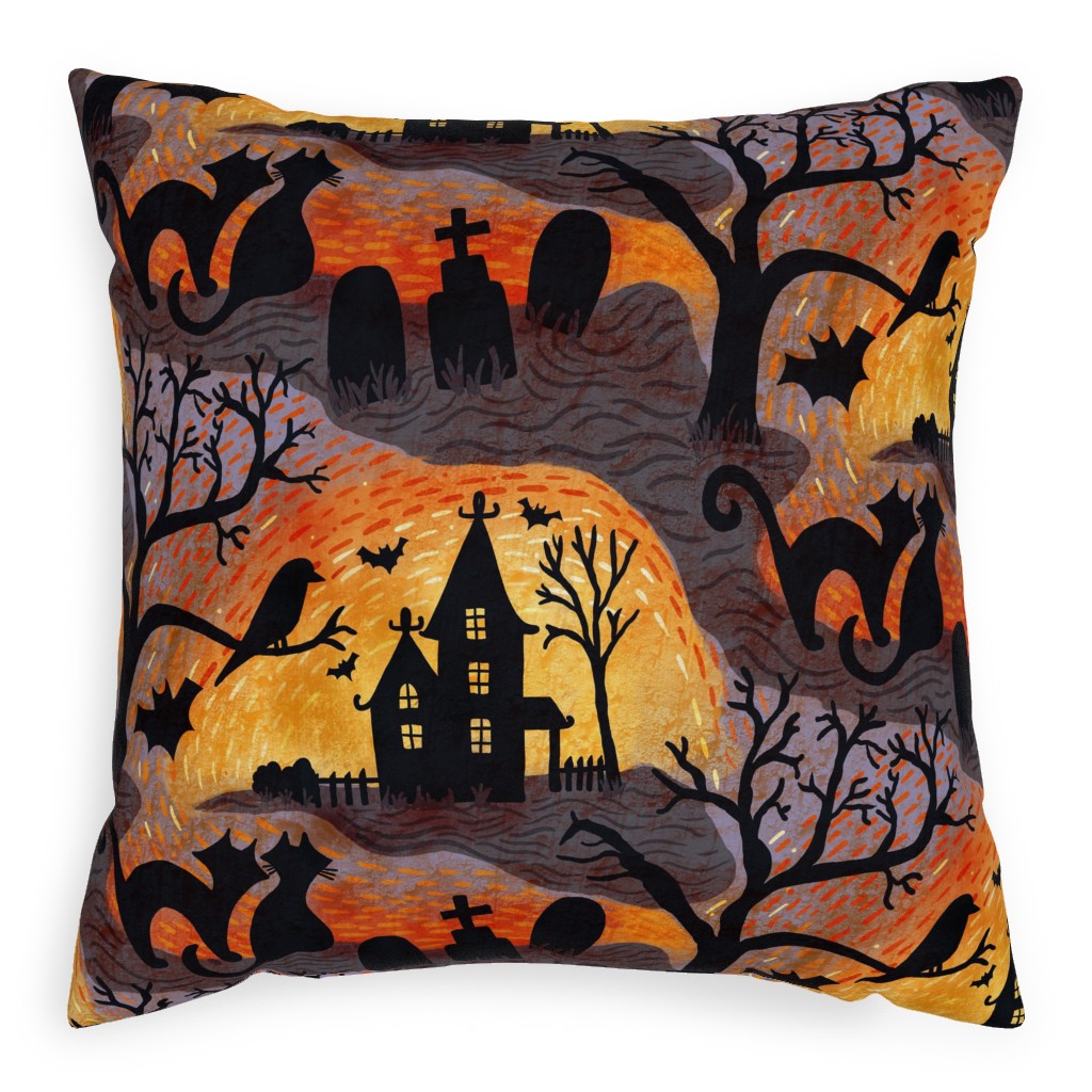 Spooky Halloween Haunts Pillow, Woven, White, 20x20, Double Sided, Multicolor