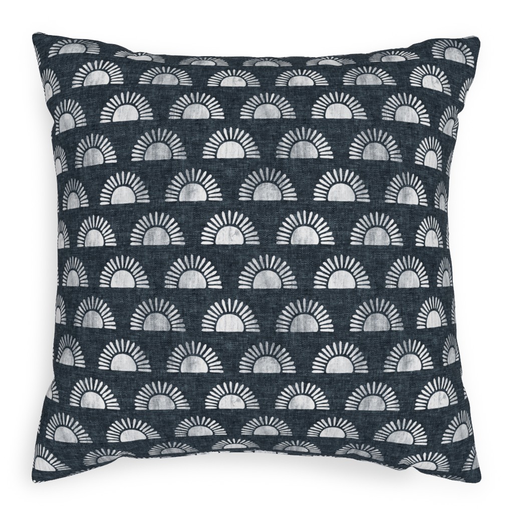 Sunshine Boho Block Print - Blue Pillow, Woven, White, 20x20, Double Sided, Blue, True Blue