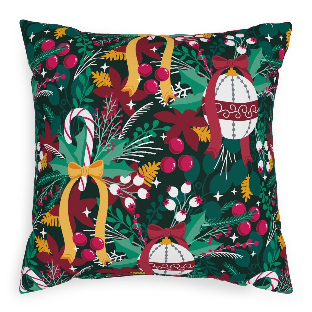 Christmas Tree Ornaments and Candy Candy - Multi Pillow, Woven, White, 20x20, Double Sided, Multicolor