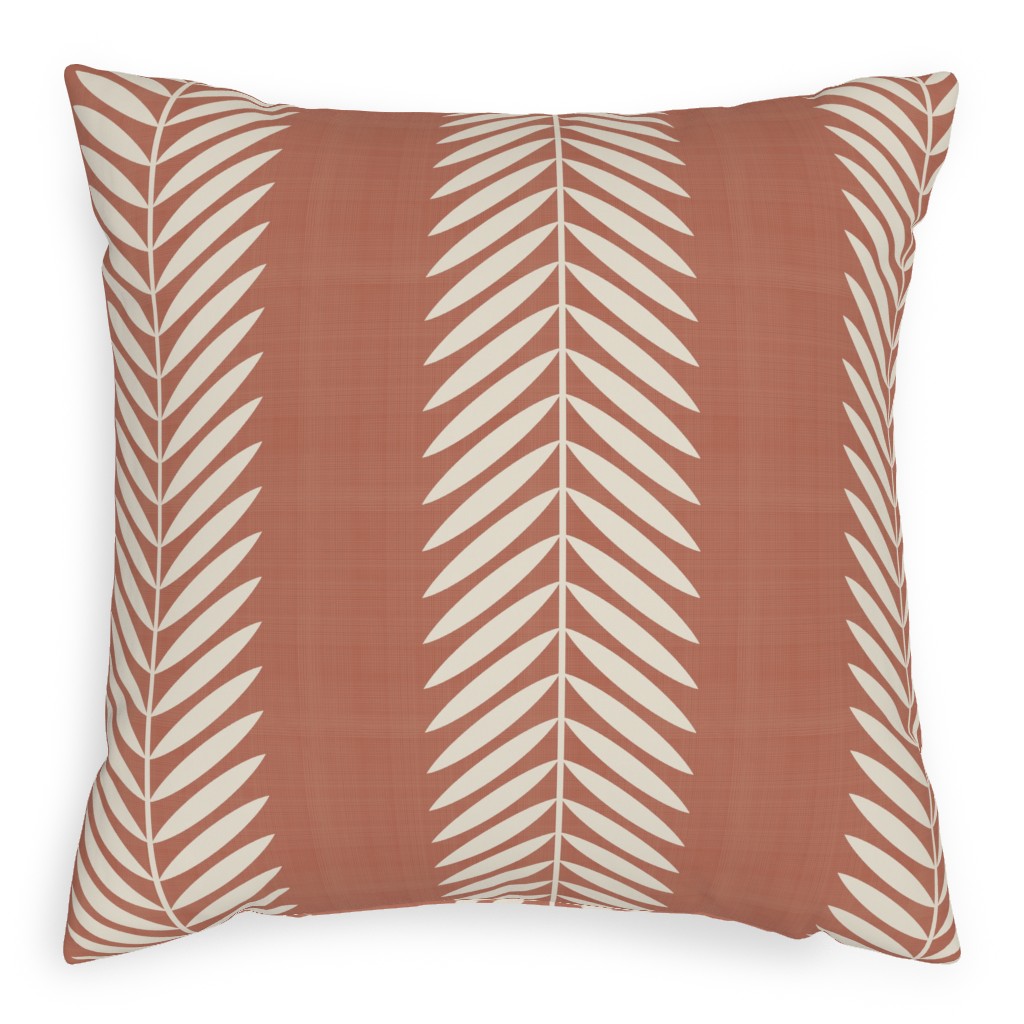 Laurel Leaf Stripe - Clay & Cream Pillow, Woven, White, 20x20, Double Sided, Orange