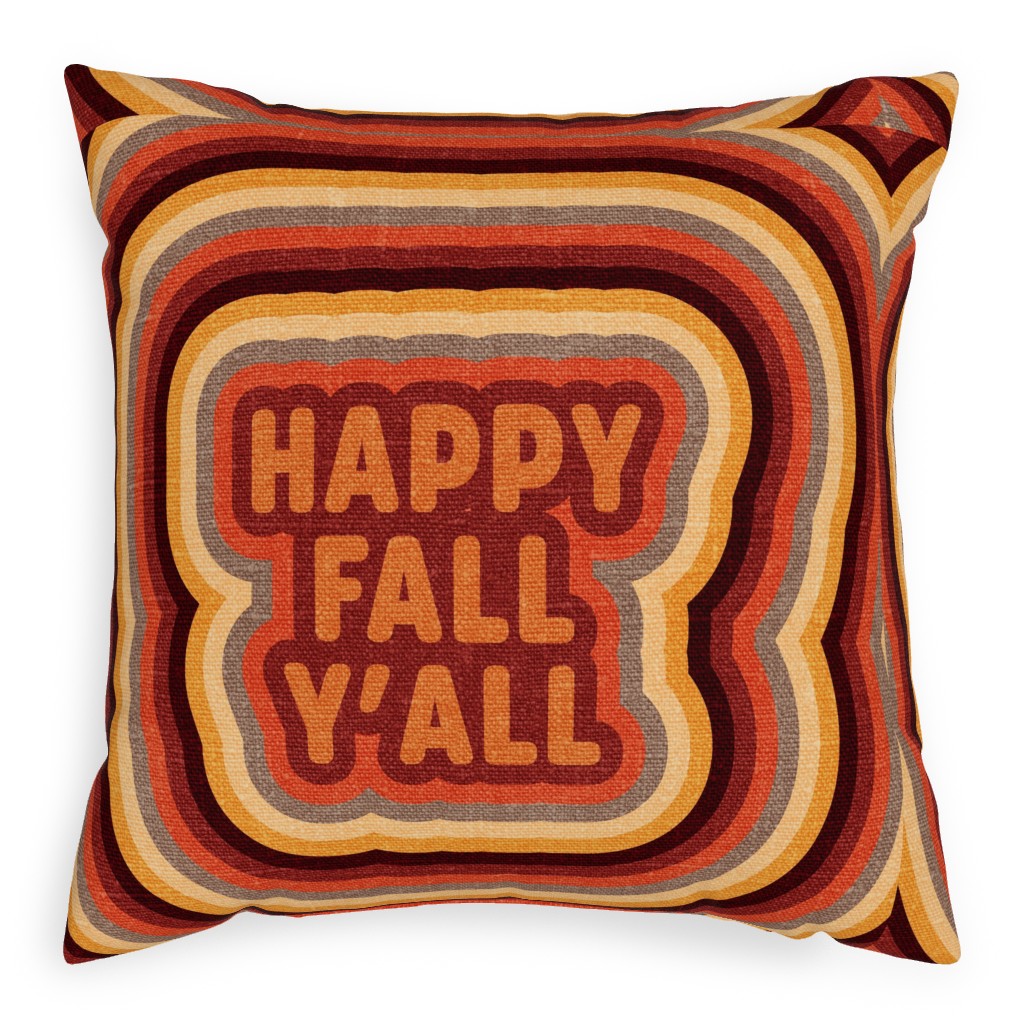 Happy Fall Y'all Retro - Multi Pillow, Woven, White, 20x20, Double Sided, Orange, Orange