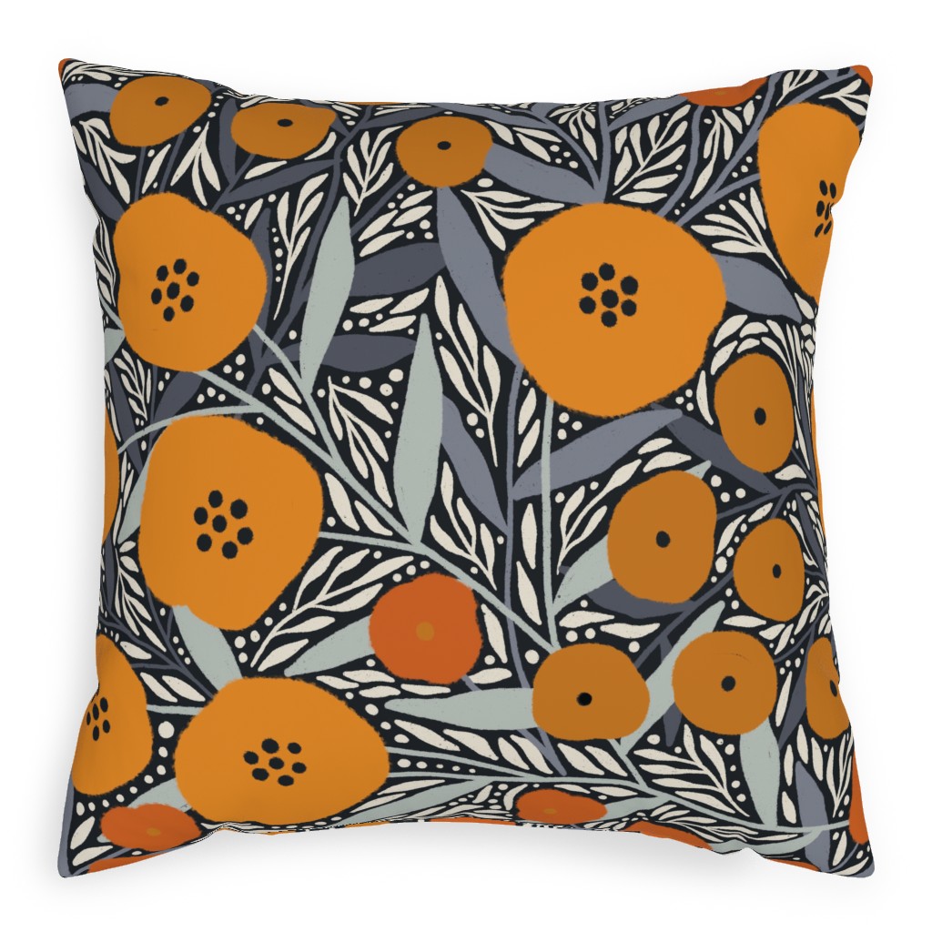 Eloise Floral - Orange Pillow, Woven, White, 20x20, Double Sided, Orange