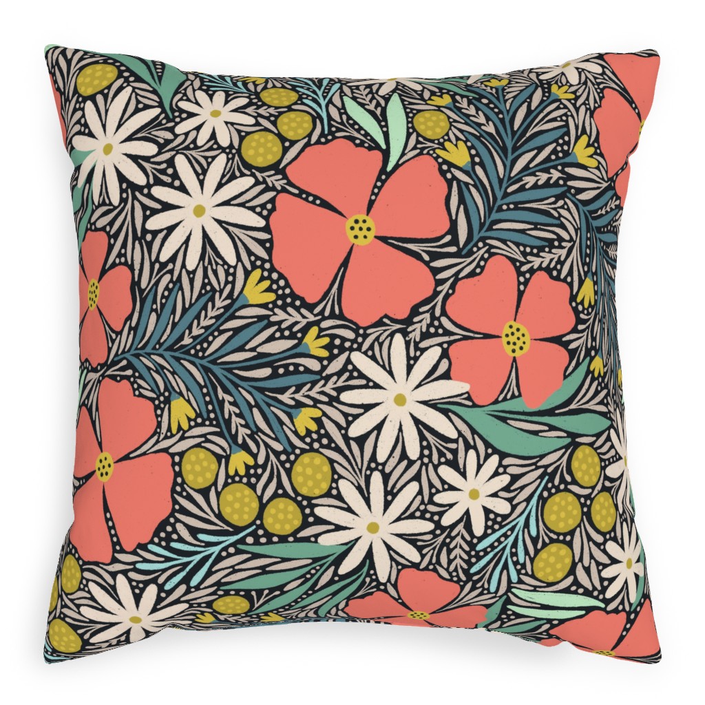 Hilda Floral - Coral Pillow, Woven, White, 20x20, Double Sided, Multicolor