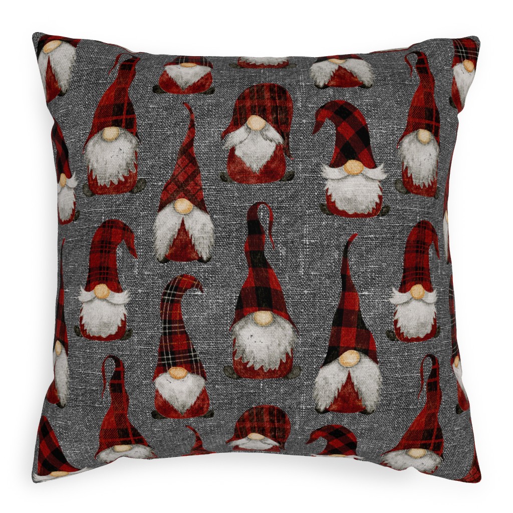 Festive Gnomes Pillow, Woven, White, 20x20, Double Sided, Red, Iron