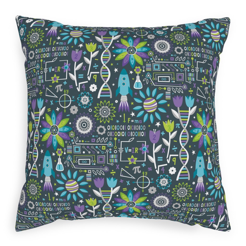 Flowers and Stem Pillow, Woven, White, 20x20, Double Sided, Multicolor, Baroque