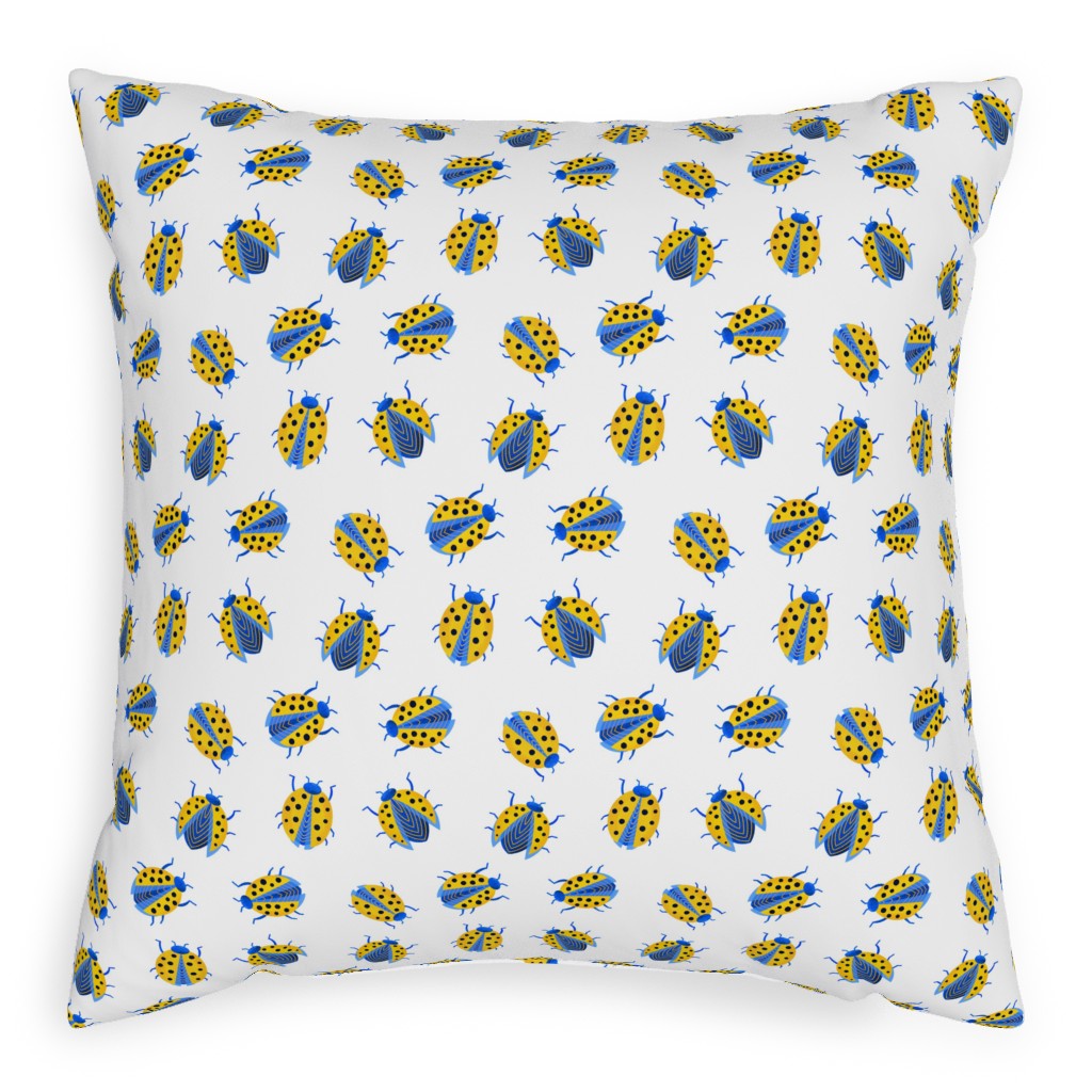 Classic Ladybugs Pillow, Woven, White, 20x20, Double Sided, Yellow