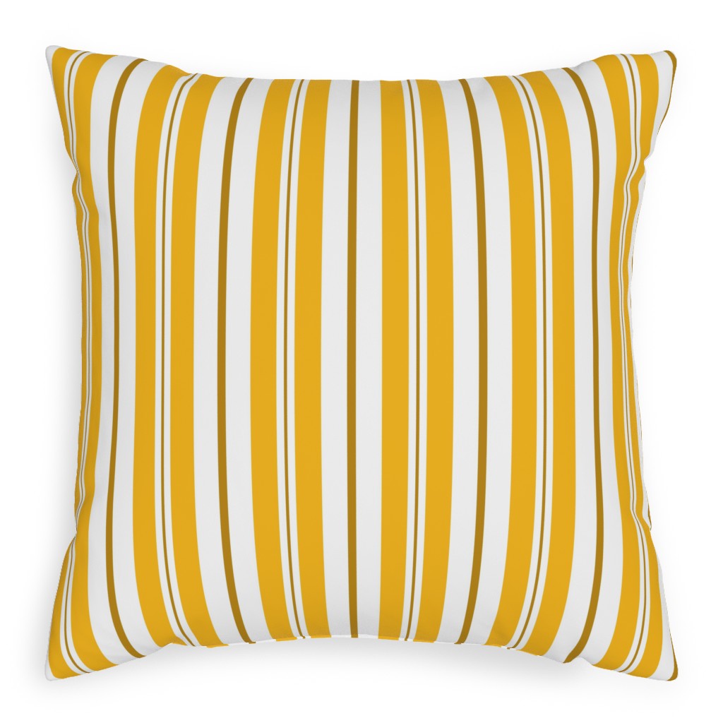 Gold White and Brown Stripes Pillow, Woven, White, 20x20, Double Sided, Yellow, Classic Yellow