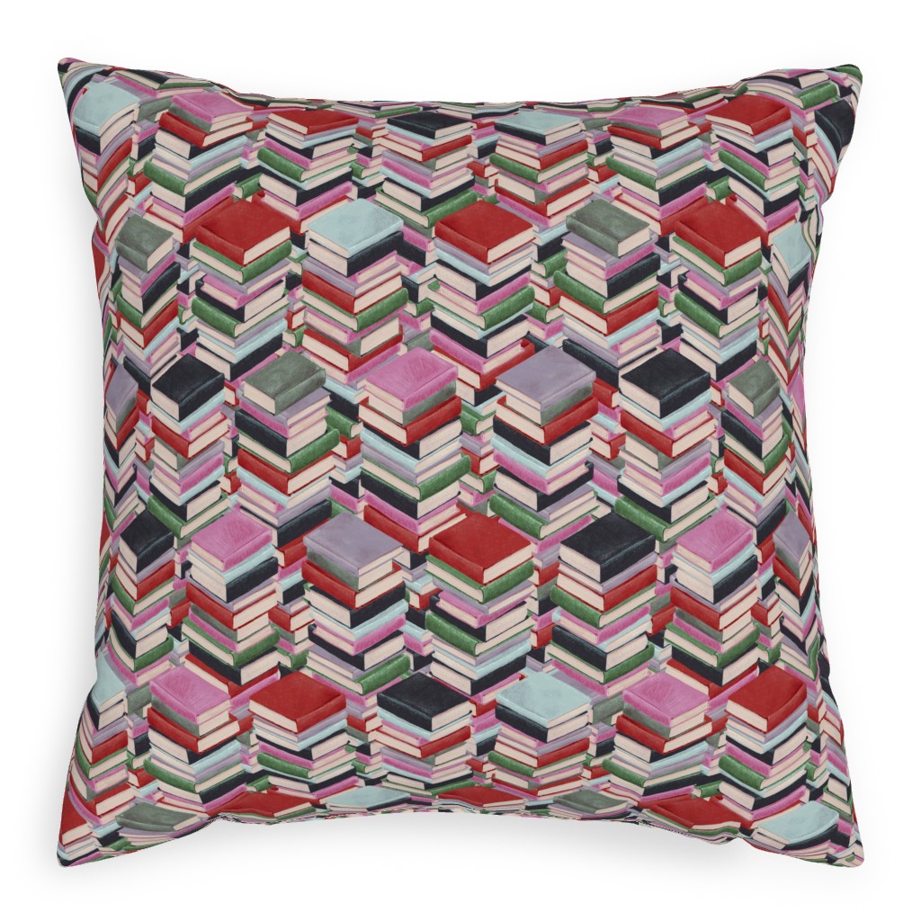 Book Stacks Pillow, Woven, White, 20x20, Double Sided, Red, Radish