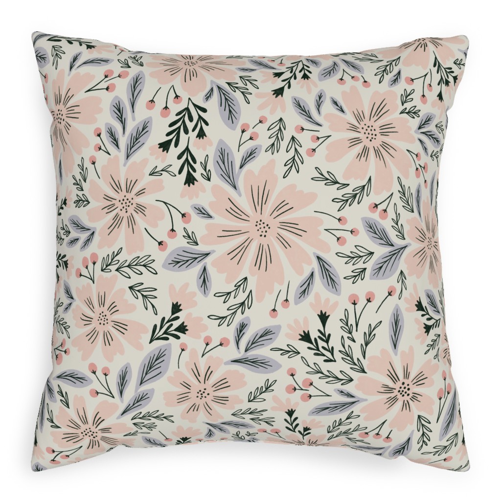Flora - Pink Pillow, Woven, White, 20x20, Double Sided, Pink