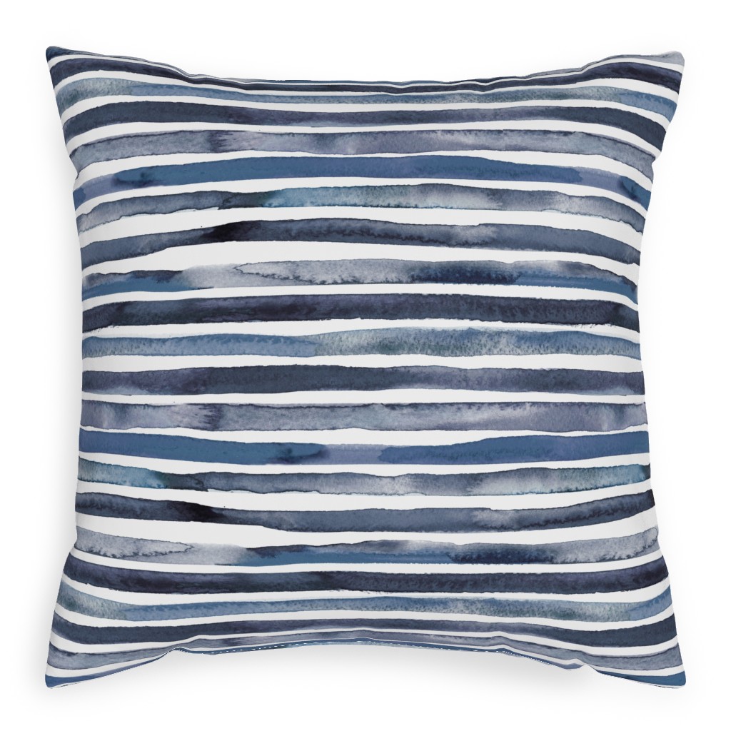 Watercolor Stripes - Blue Pillow, Woven, White, 20x20, Double Sided, Blue