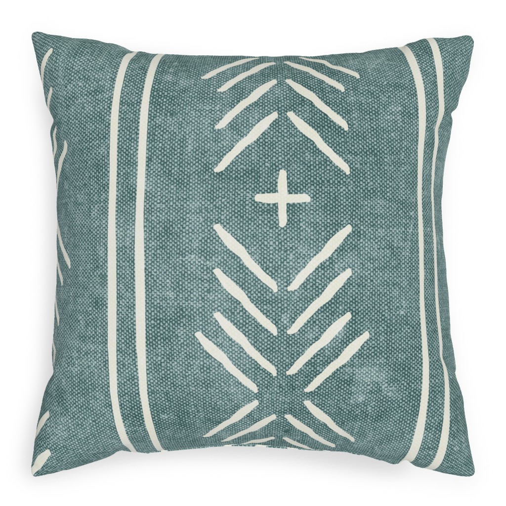 Mudcloth Arrows and Stripes - Dusty Blue Pillow, Woven, White, 20x20, Double Sided, Blue