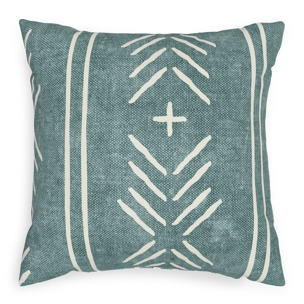 Mudcloth Arrows and Stripes - Dusty Blue Pillow, Woven, White, 20x20, Double Sided, Blue, True Blue