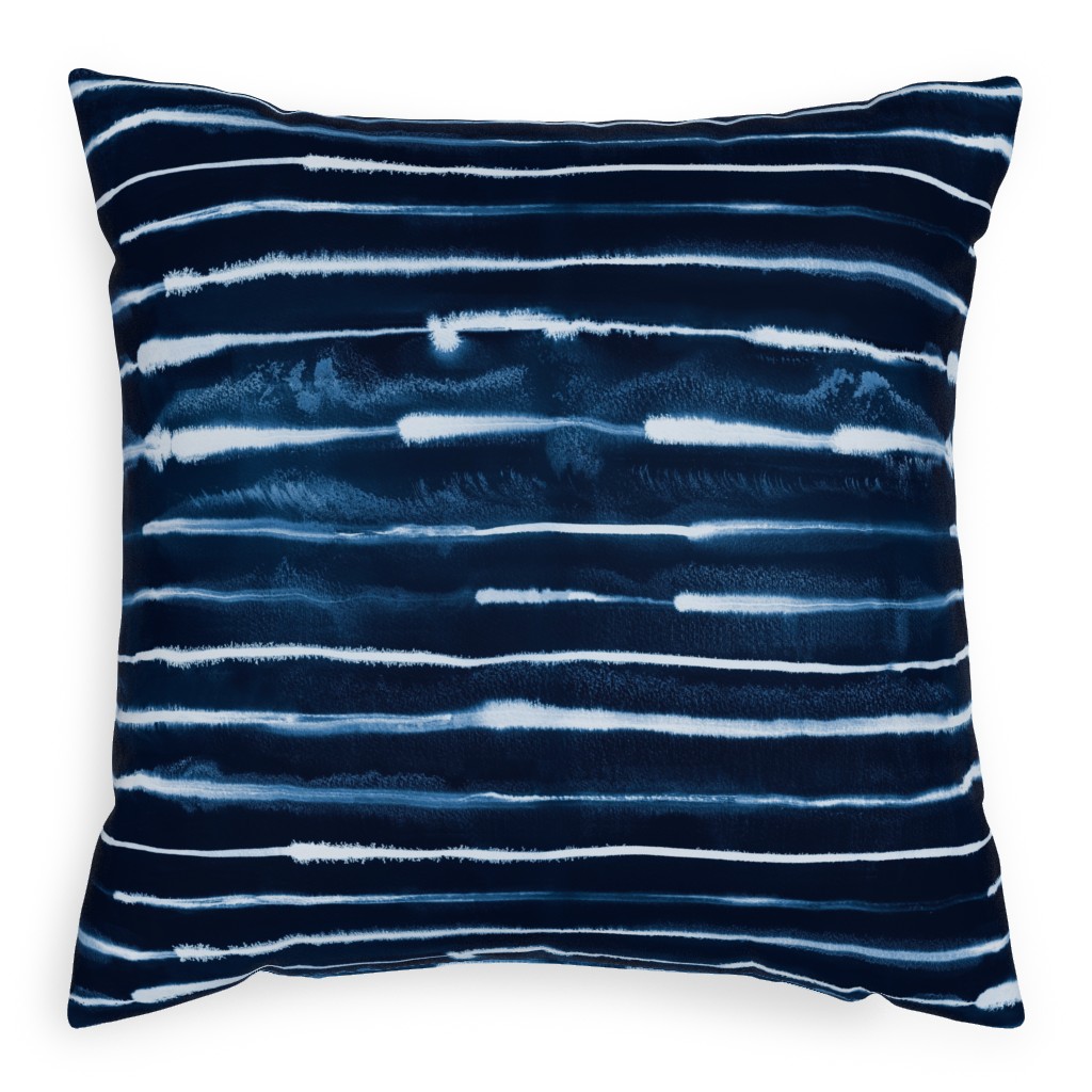 Ikat Watercolor Stripes - Navy Pillow, Woven, White, 20x20, Double Sided, Blue, True Blue