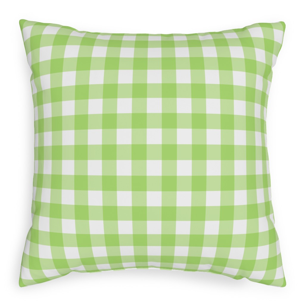 Gingham Checks Pillow, Woven, White, 20x20, Double Sided, Green, Pear