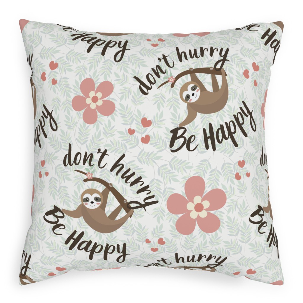 Don't Hurry Be Happy - Beige & Brown Pillow, Woven, White, 20x20, Double Sided, Beige