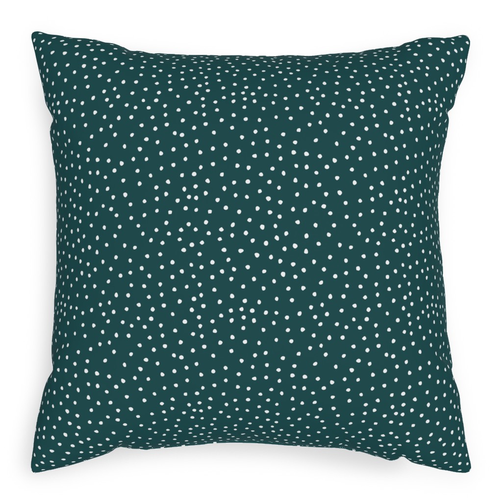 Dots - White on Emerald Pillow, Woven, White, 20x20, Double Sided, Green